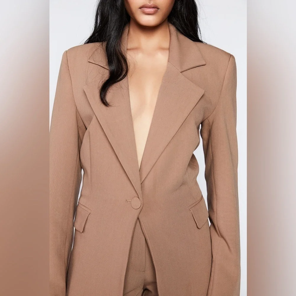 Bardot Camel Tan Single-Button Long Blazer